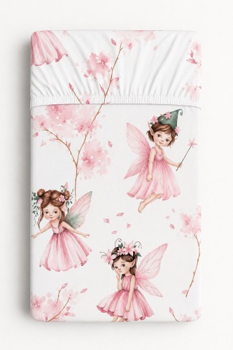 Prześcieradło bawełniane z gumką do łóżeczka 120x60 cm - Blossom Fairies