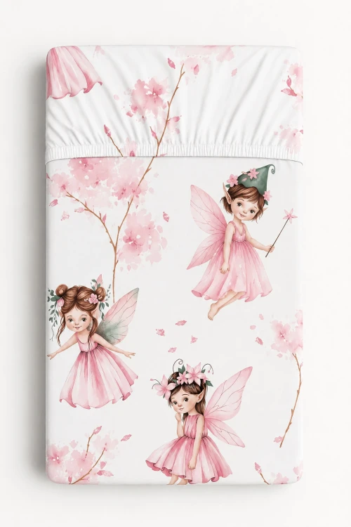 Prześcieradło bawełniane z gumką do łóżeczka 120x60 cm - Blossom Fairies