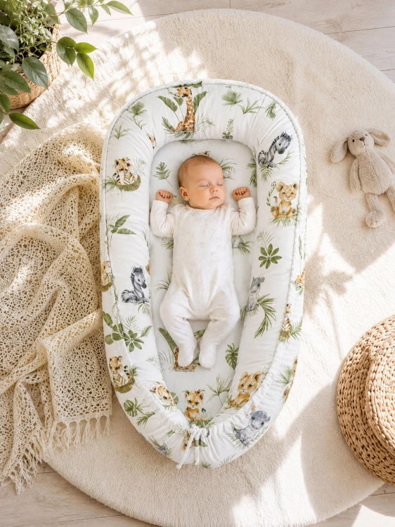 Kokon niemowlęcy dwustronny kojec otulacz Premium MY SWEET BABY- Little Safari
